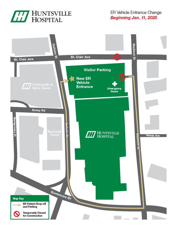 Huntsville Hospital ER Entrance moved to Gallatin Street - MAP